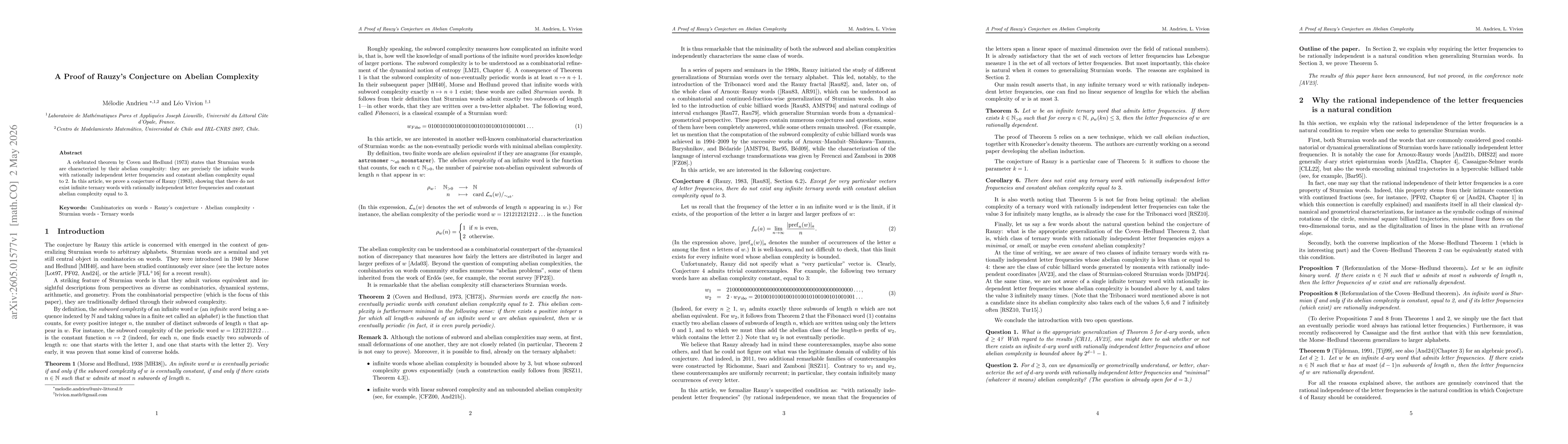 Thumbnail for A Proof of Rauzy's Conjecture on Abelian Complexity