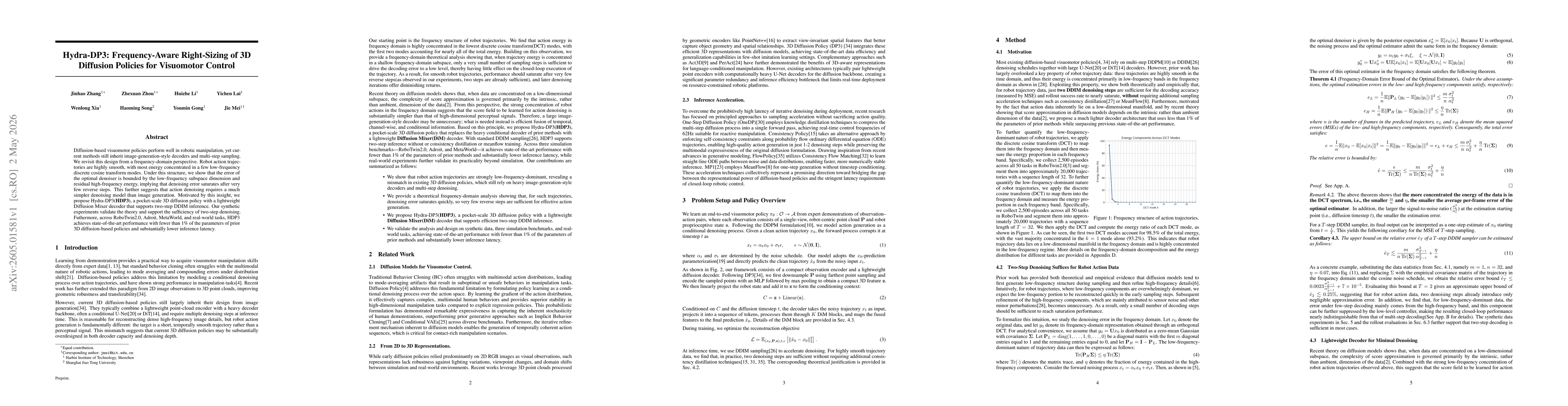 Thumbnail for Hydra-DP3: Frequency-Aware Right-Sizing of 3D Diffusion Policies for Visuomotor Control