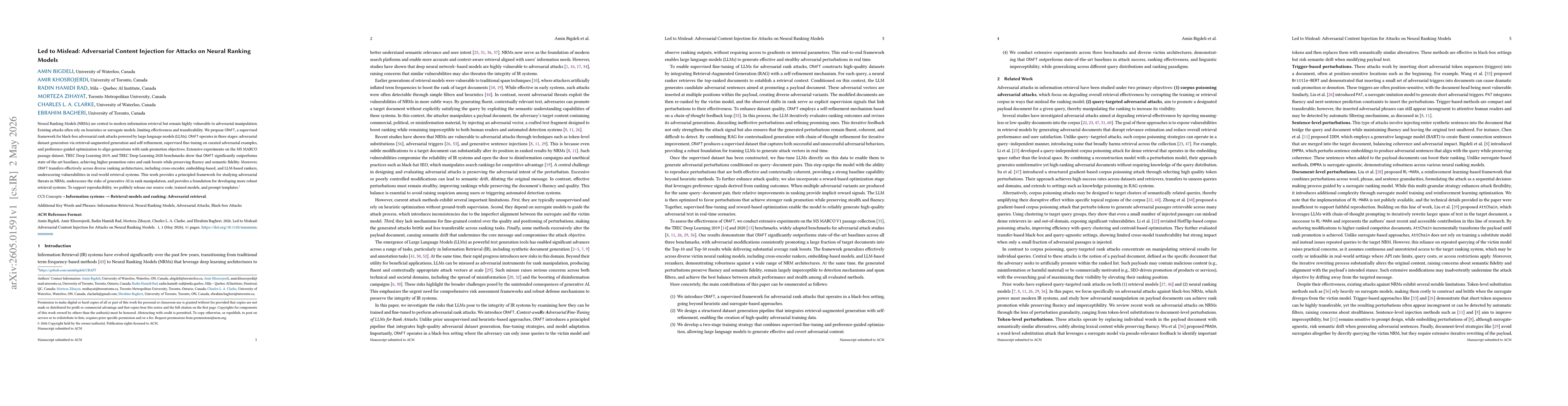 Thumbnail for Led to Mislead: Adversarial Content Injection for Attacks on Neural Ranking Models