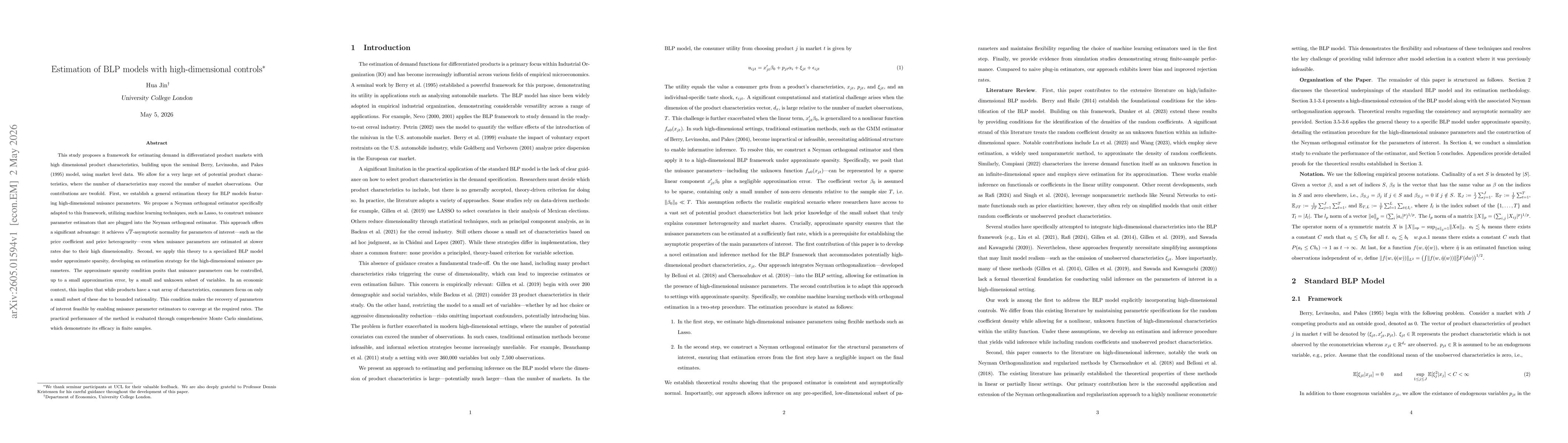 Thumbnail for Estimation of BLP models with high-dimensional controls