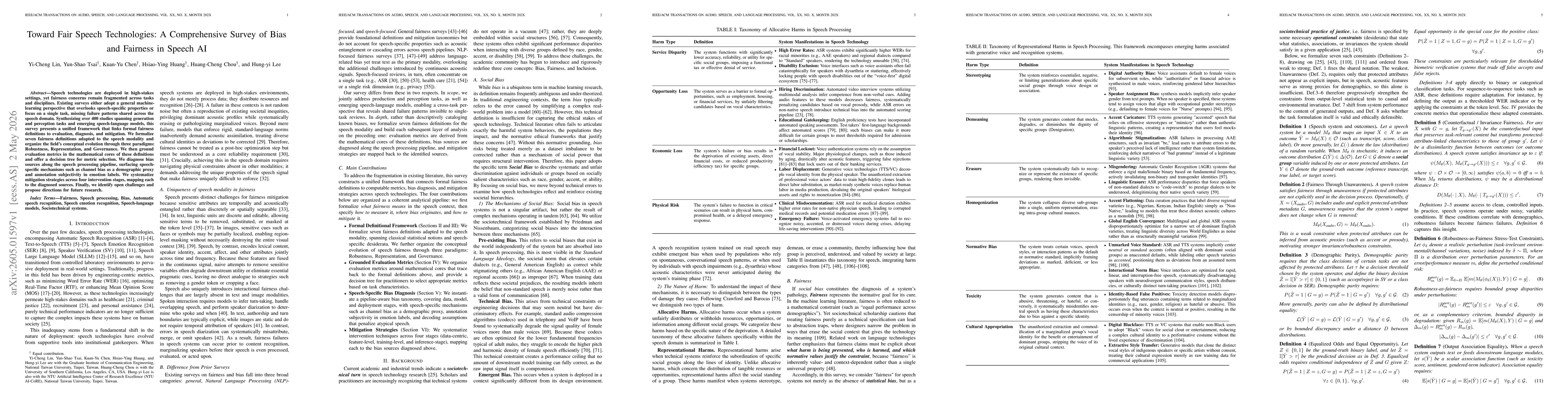 Thumbnail for Toward Fair Speech Technologies: A Comprehensive Survey of Bias and Fairness in Speech AI