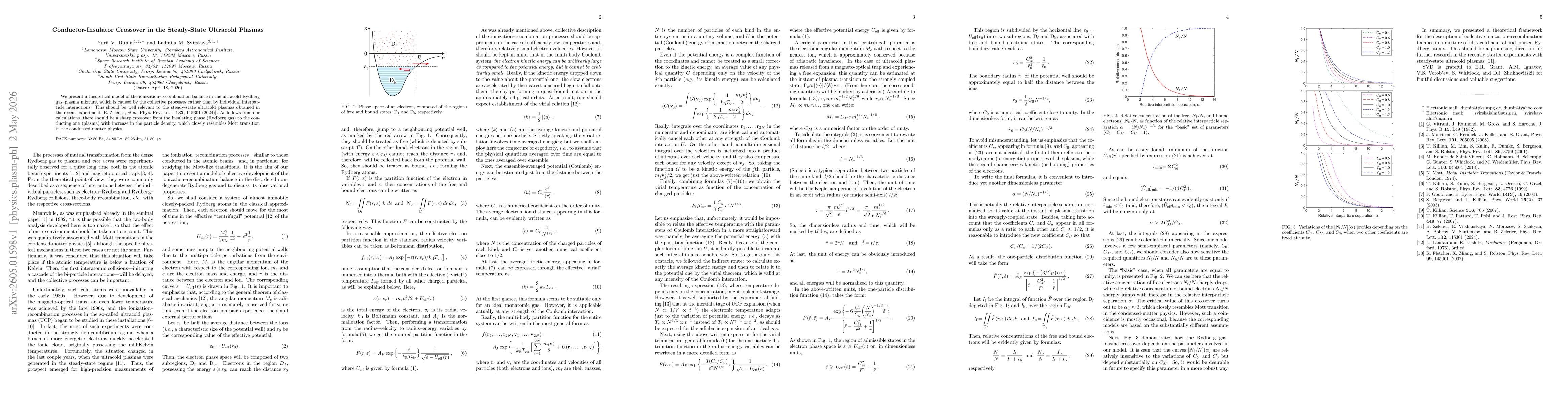 Thumbnail for Conductor-Insulator Crossover in the Steady-State Ultracold Plasmas