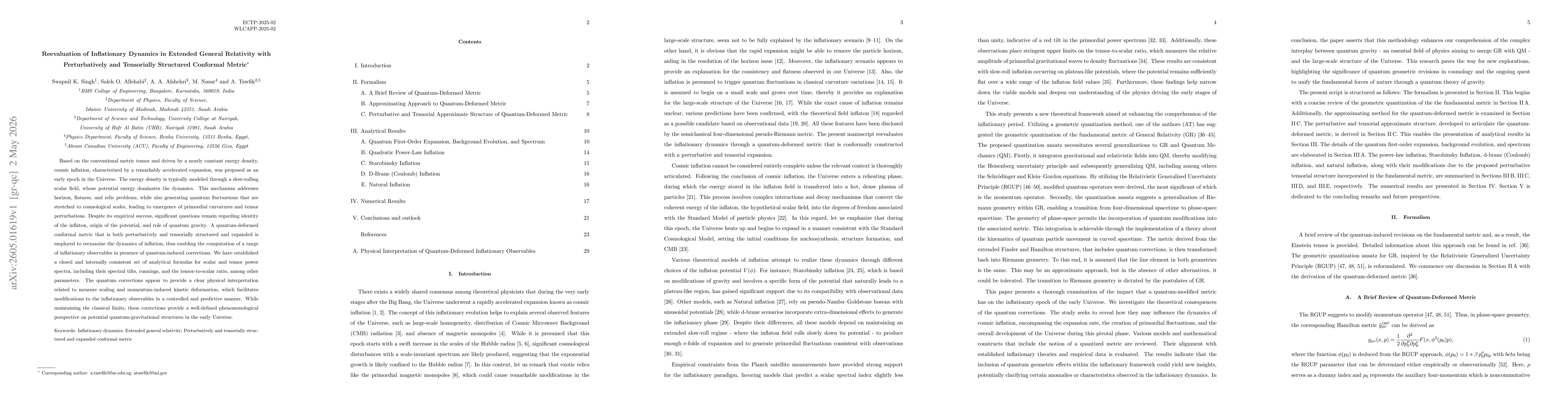 Thumbnail for Reevaluation of Inflationary Dynamics in Extended General Relativity with Perturbatively and Tensorially Structured Conformal Metric