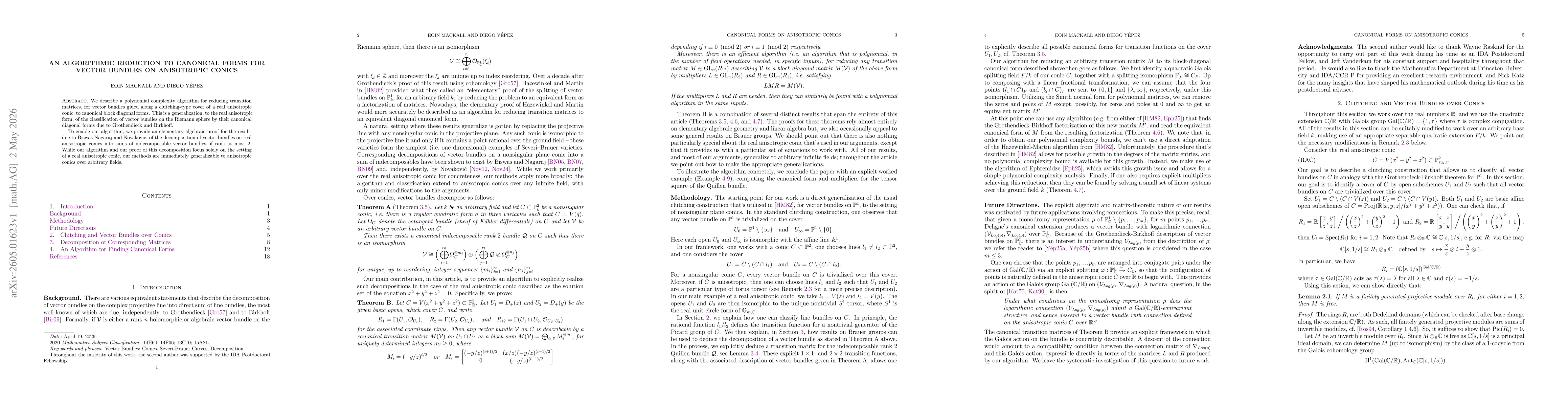 Thumbnail for An algorithmic reduction to canonical forms for vector bundles on anisotropic conics