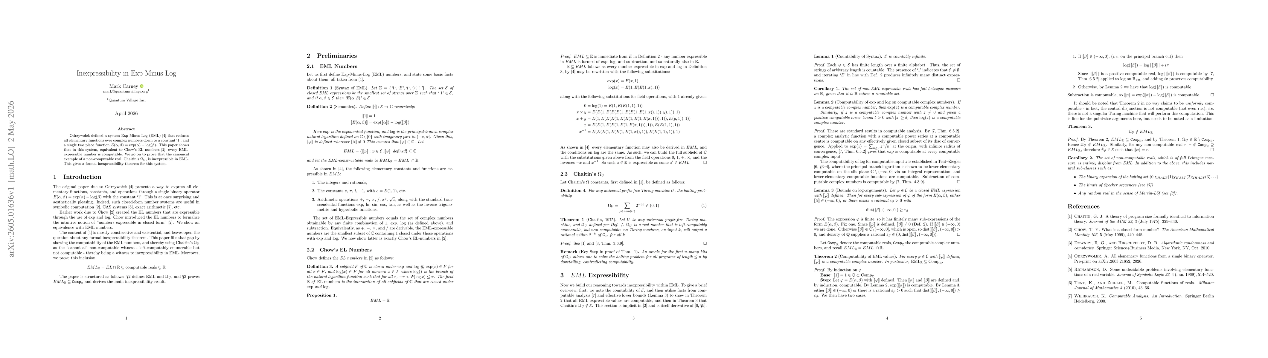 Thumbnail for Inexpressibility in Exp-Minus-Log