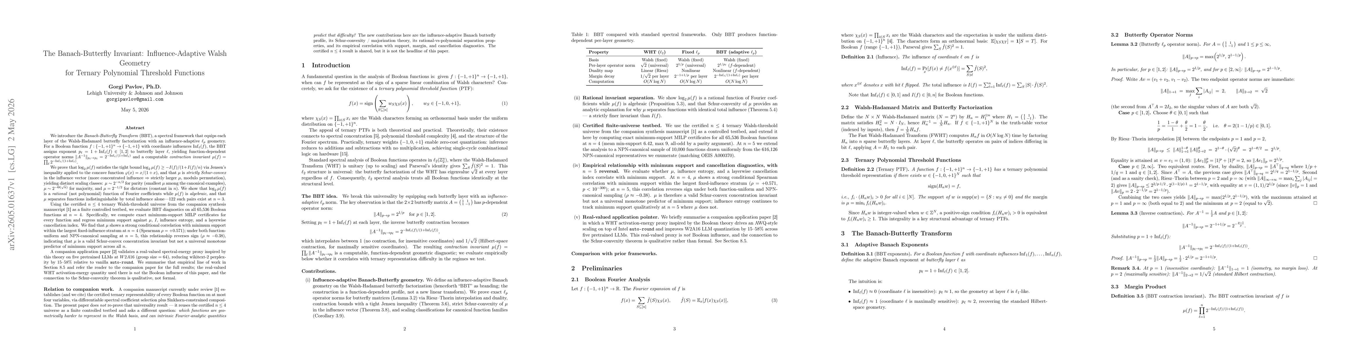 Thumbnail for The Banach-Butterfly Invariant: Influence-Adaptive Walsh Geometry for Ternary Polynomial Threshold Functions