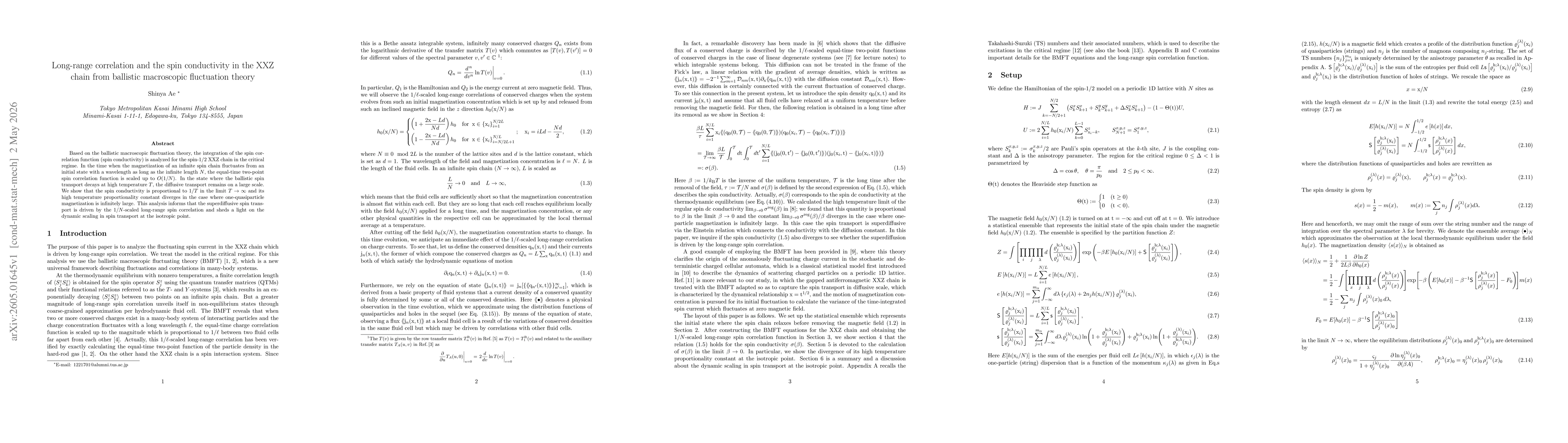 Thumbnail for Long-range correlation and the spin conductivity in the XXZ chain from ballistic macroscopic fluctuation theory