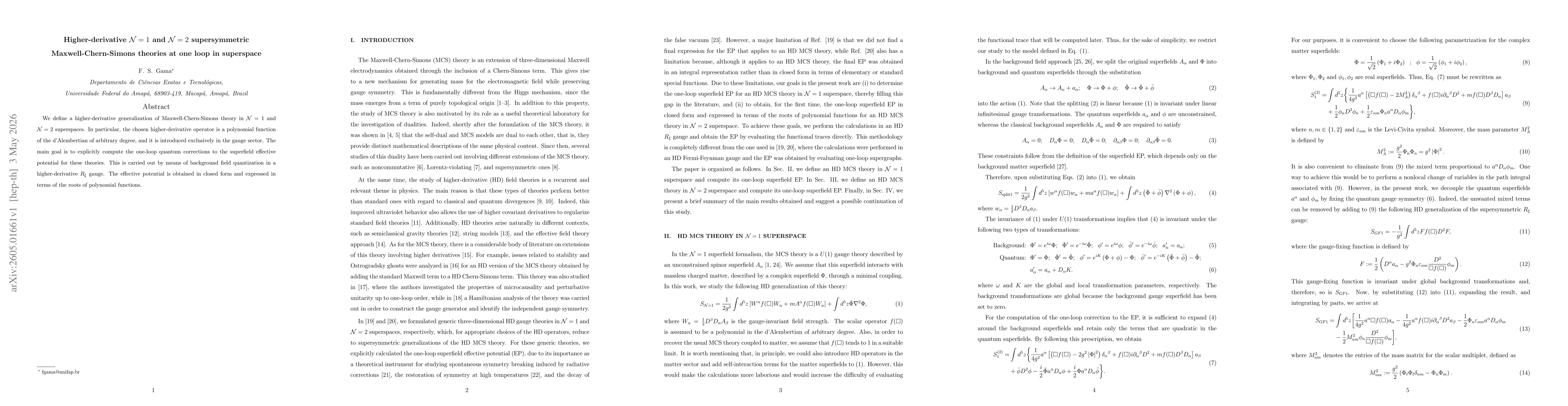 Thumbnail for Higher-derivative $\mathcal{N}=1$ and $\mathcal{N}=2$ supersymmetric Maxwell-Chern-Simons theories at one loop in superspace