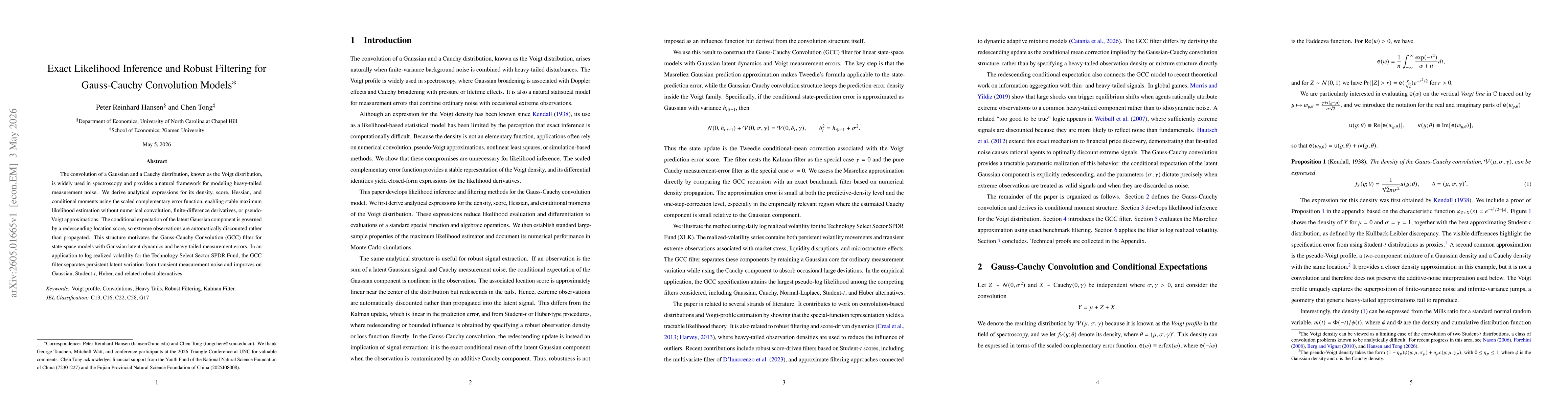 Thumbnail for Exact Likelihood Inference and Robust Filtering for Gauss-Cauchy Convolution Models