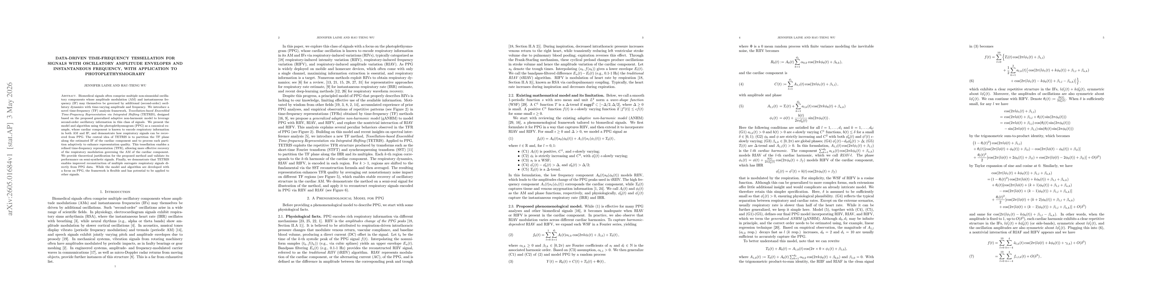 Thumbnail for Data-driven time-frequency tessellation for signals with oscillatory amplitude envelopes and instantaneous frequency, with application to photoplethysmograhy