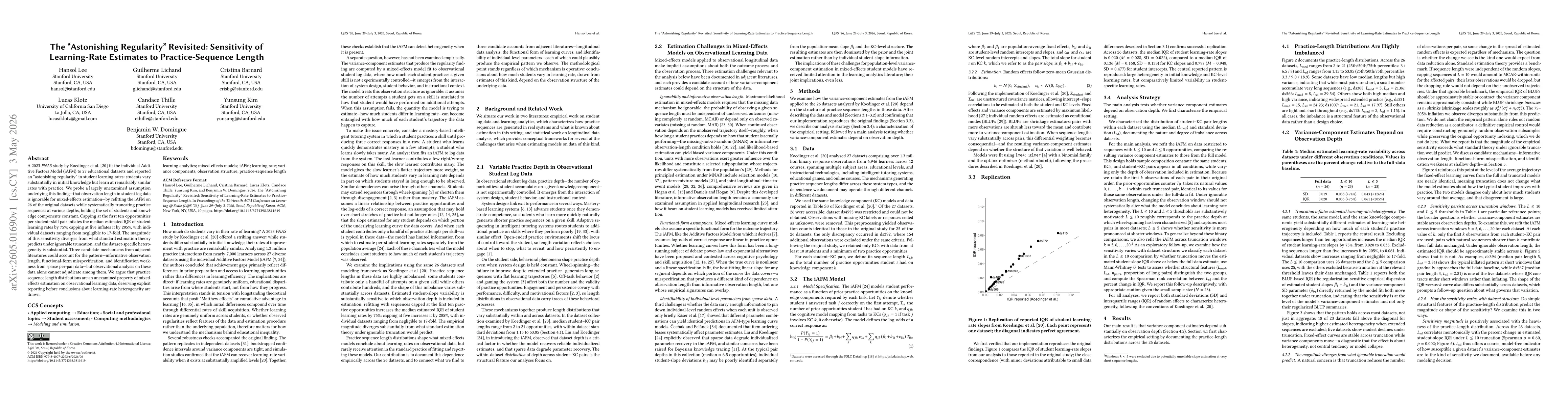 Thumbnail for The "Astonishing Regularity'' Revisited: Sensitivity of Learning-Rate Estimates to Practice-Sequence Length