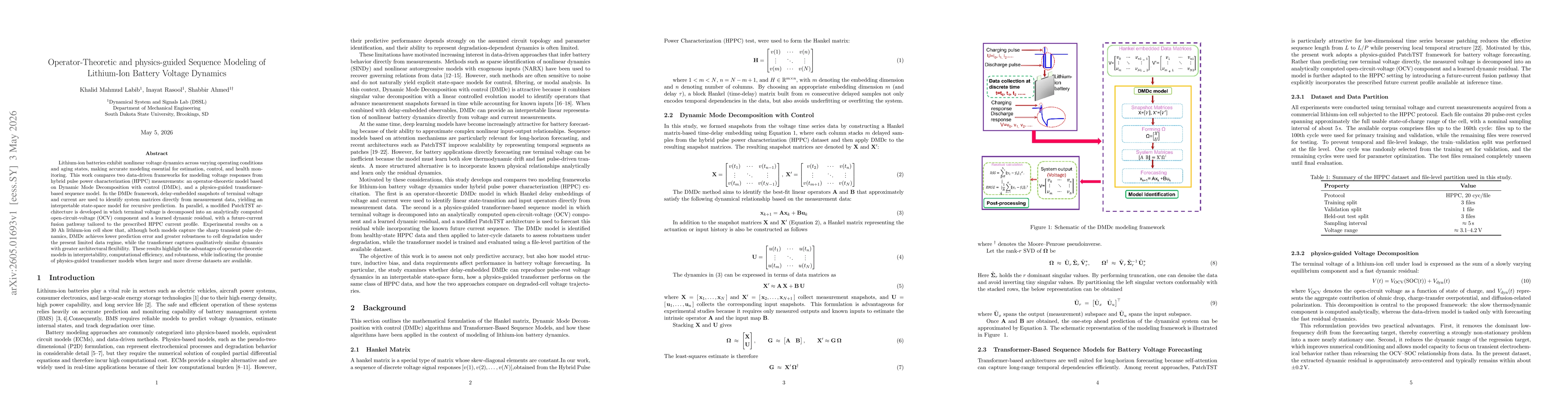 Thumbnail for Operator-Theoretic and physics-guided Sequence Modeling of Lithium-Ion Battery Voltage Dynamics