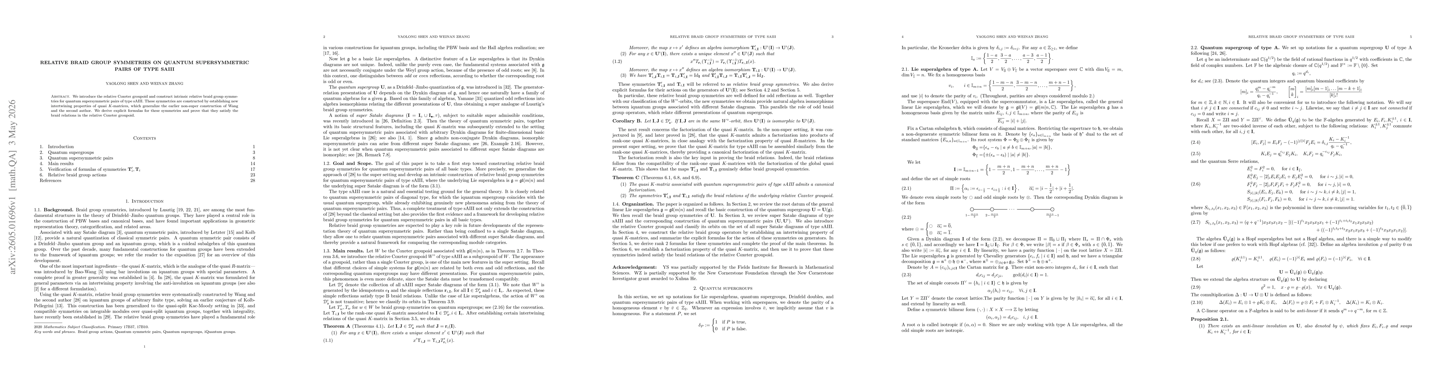 Thumbnail for Relative braid group symmetries on quantum supersymmetric pairs of type sAIII