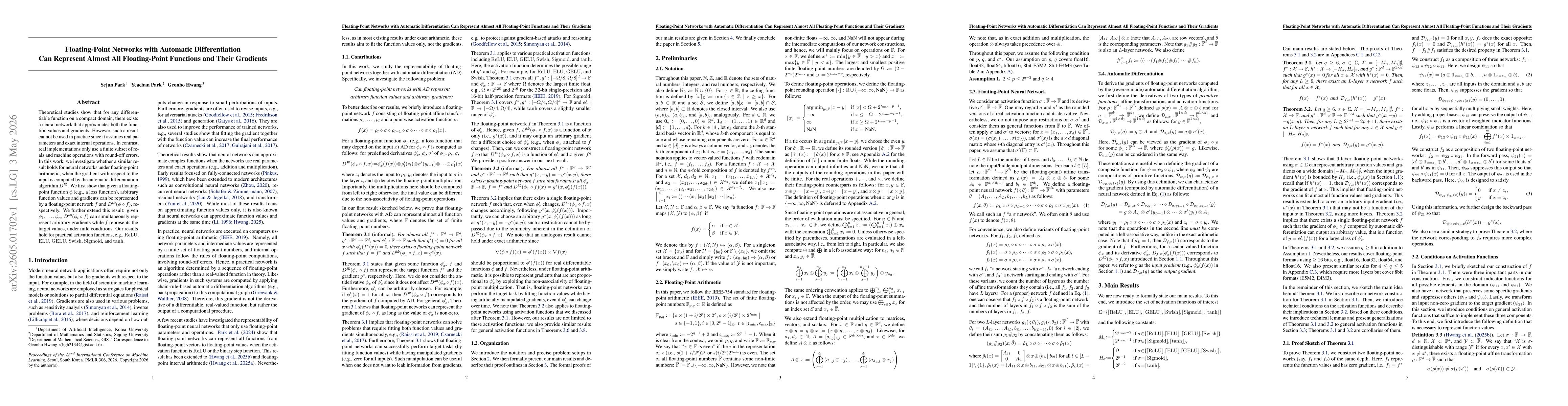 Thumbnail for Floating-Point Networks with Automatic Differentiation Can Represent Almost All Floating-Point Functions and Their Gradients