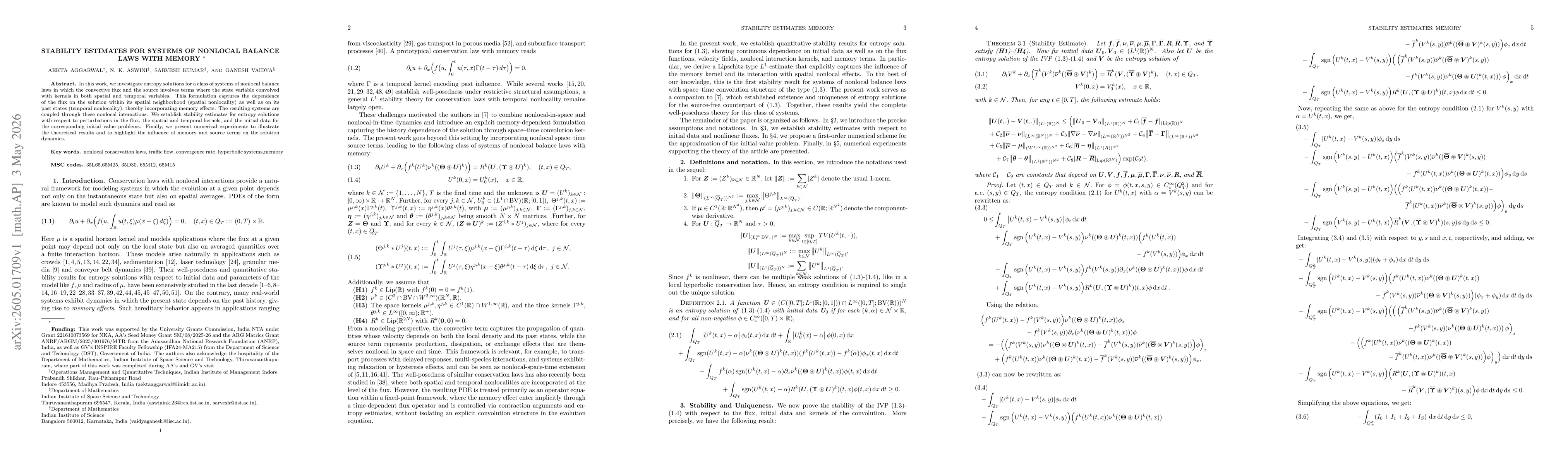 Thumbnail for Stability estimates for systems of nonlocal balance laws with memory