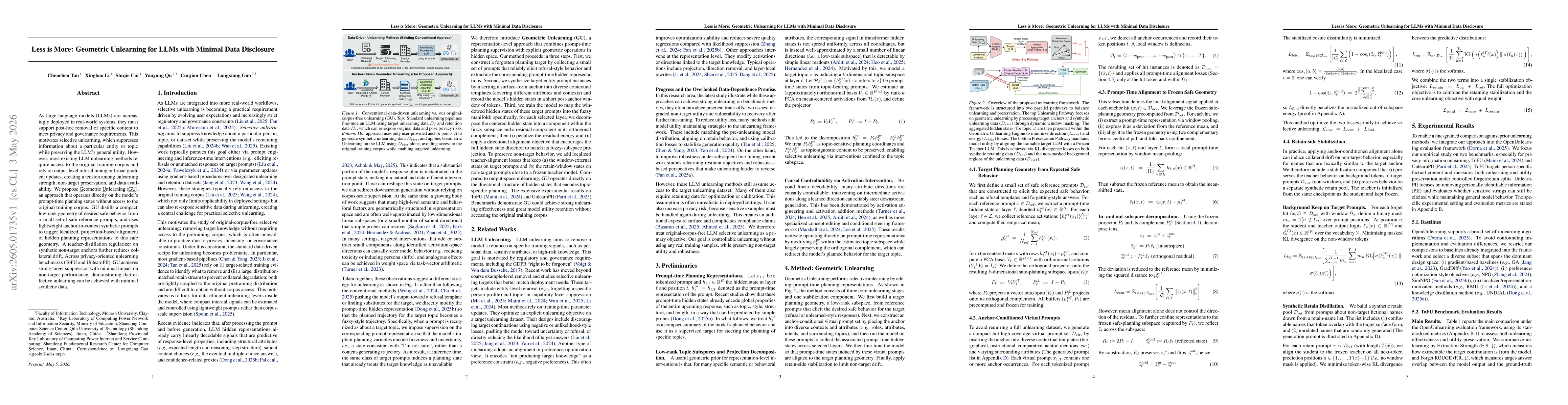 Thumbnail for Less is More: Geometric Unlearning for LLMs with Minimal Data Disclosure