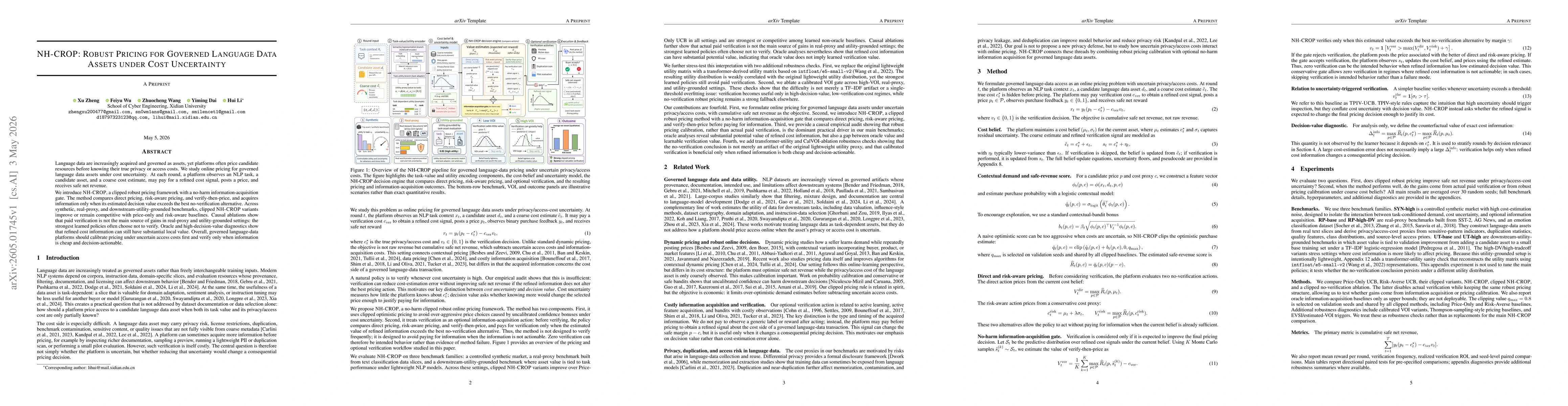 Thumbnail for NH-CROP: Robust Pricing for Governed Language Data Assets under Cost Uncertainty