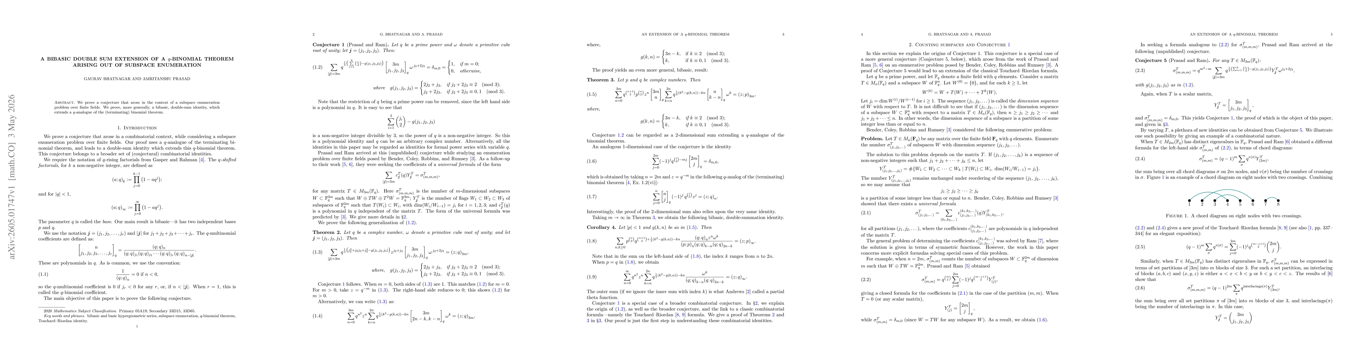 Thumbnail for A bibasic double sum extension of a $q$-binomial theorem arising out of subspace enumeration