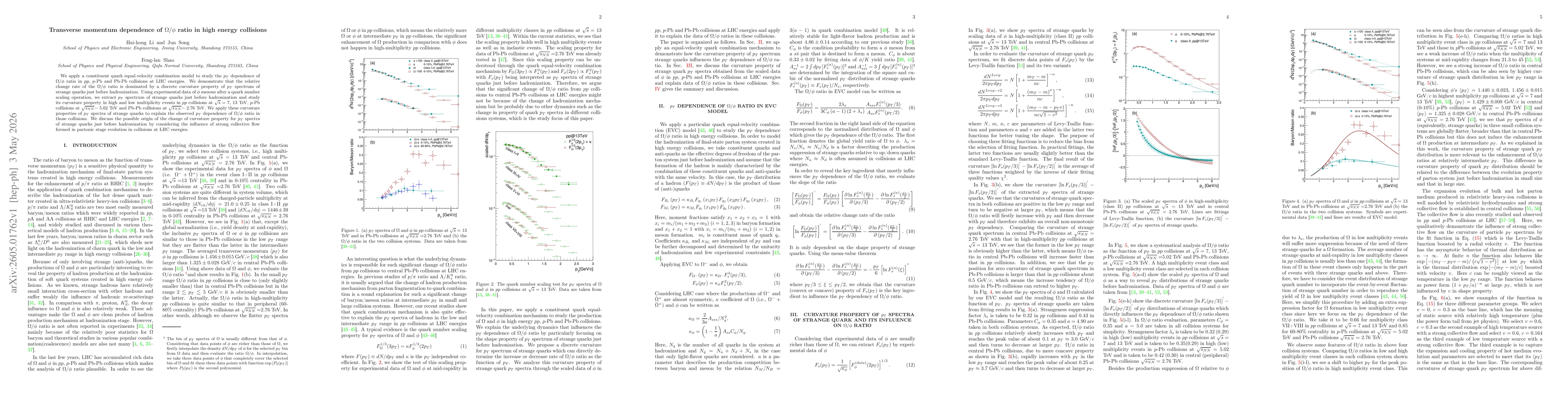 Thumbnail for Transverse momentum dependence of $Ω/φ$ ratio in high energy collisions