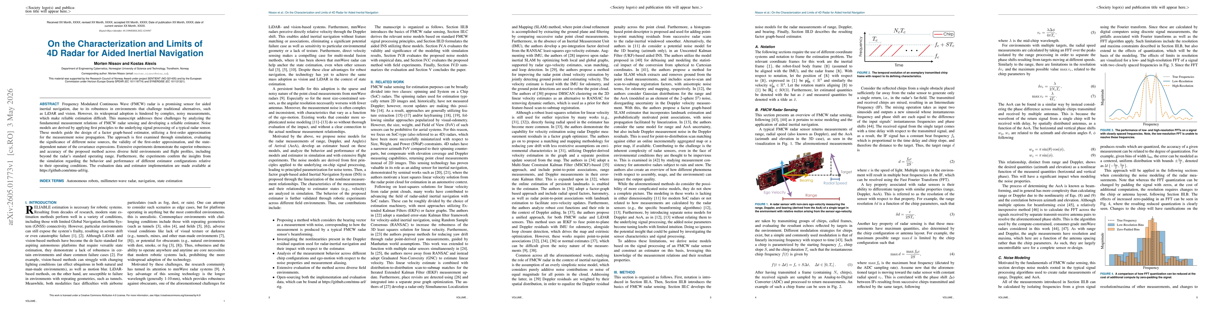 Thumbnail for On the Characterization and Limits of 4D Radar for Aided Inertial Navigation