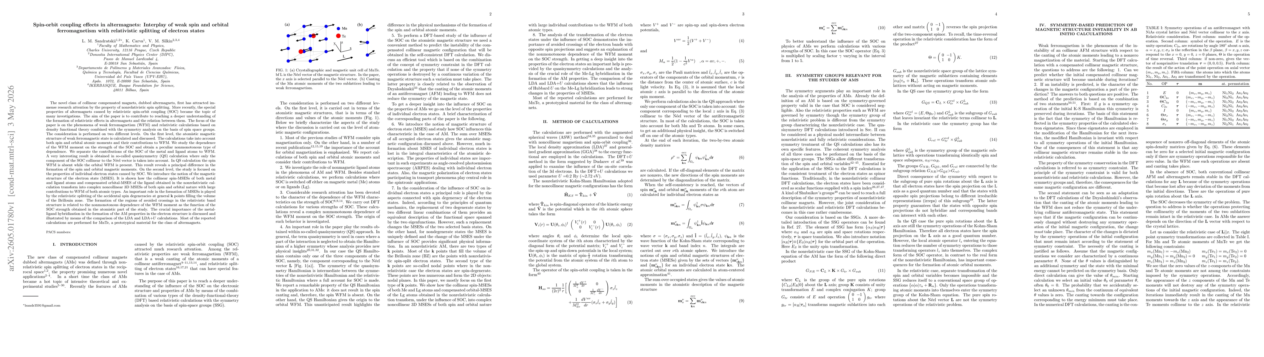 Thumbnail for Spin-orbit coupling effects in altermagnets: Interplay of weak spin and orbital ferromagnetism with relativistic splitting of electron states