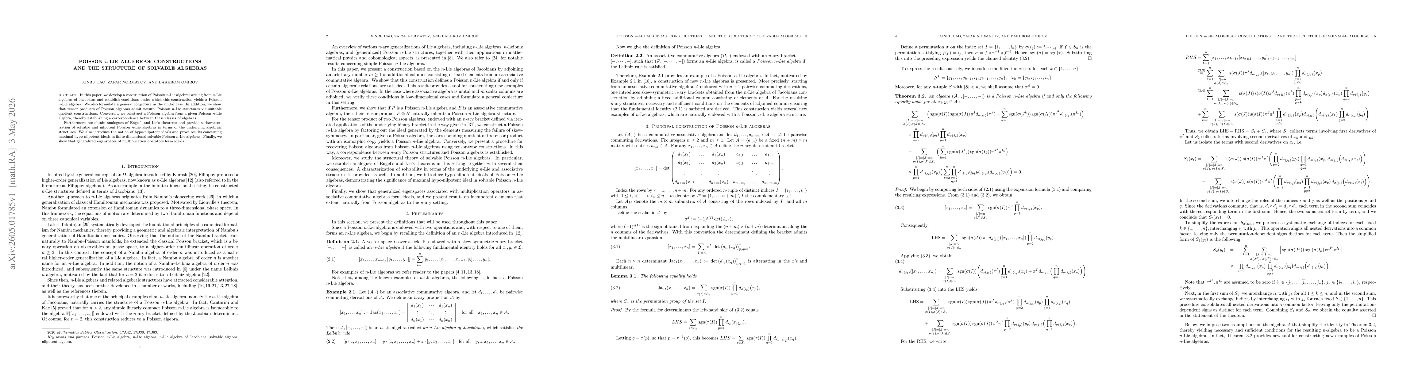 Thumbnail for Poisson $n$-Lie algebras: constructions and the structure of solvable algebras