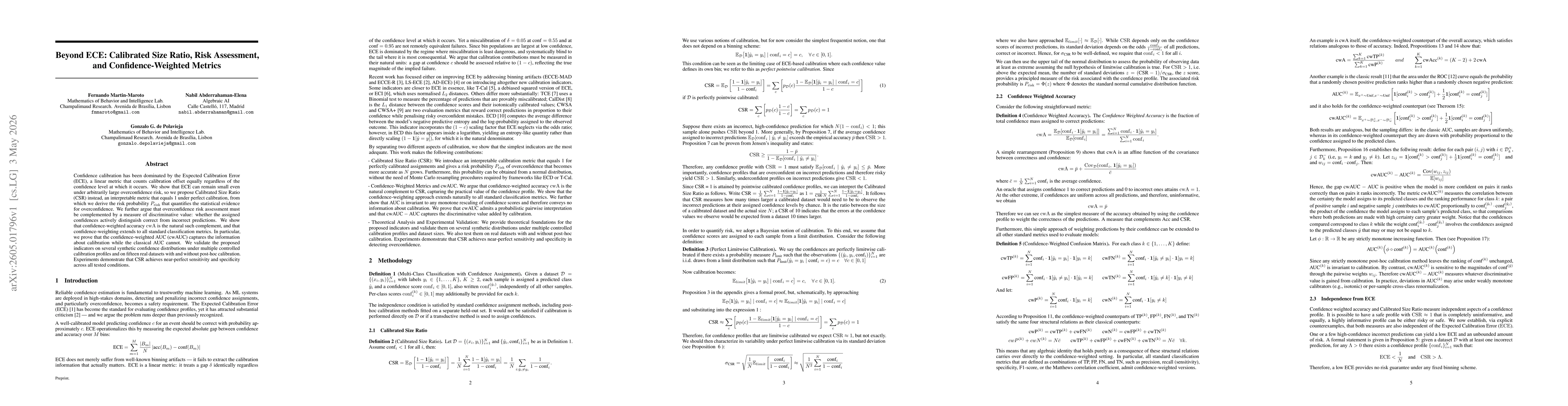 Thumbnail for Beyond ECE: Calibrated Size Ratio, Risk Assessment, and Confidence-Weighted Metrics
