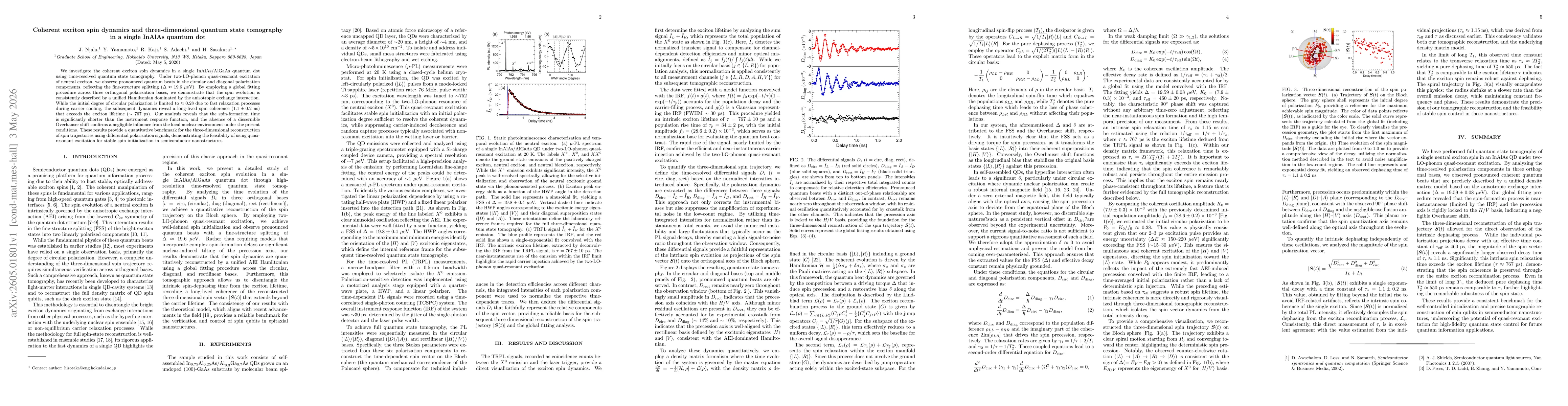 Thumbnail for Coherent exciton spin dynamics and three-dimensional quantum state tomography in a single InAlAs quantum dot