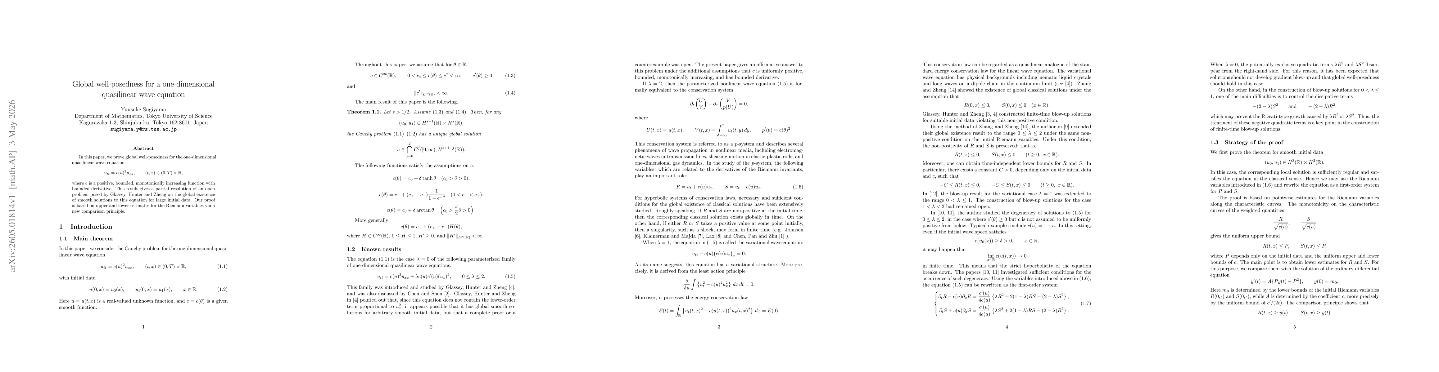 Thumbnail for Global well-posedness for a one-dimensional quasilinear wave equation