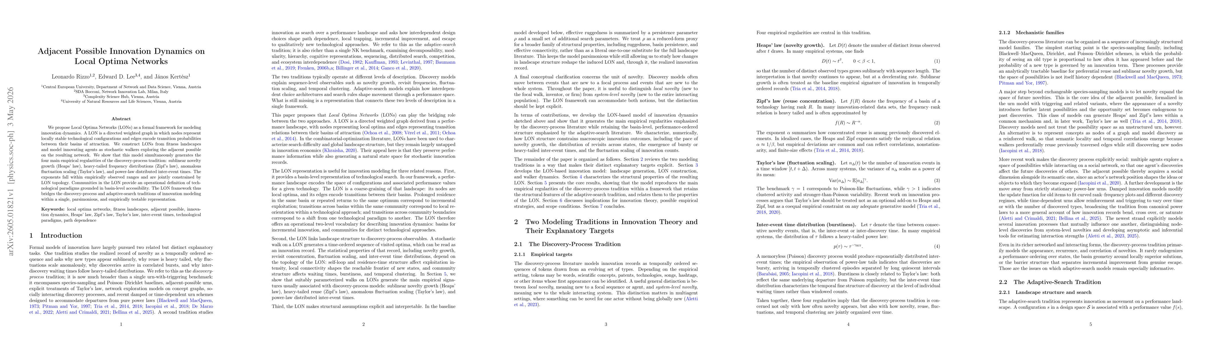 Thumbnail for Adjacent Possible Innovation Dynamics on Local Optima Networks