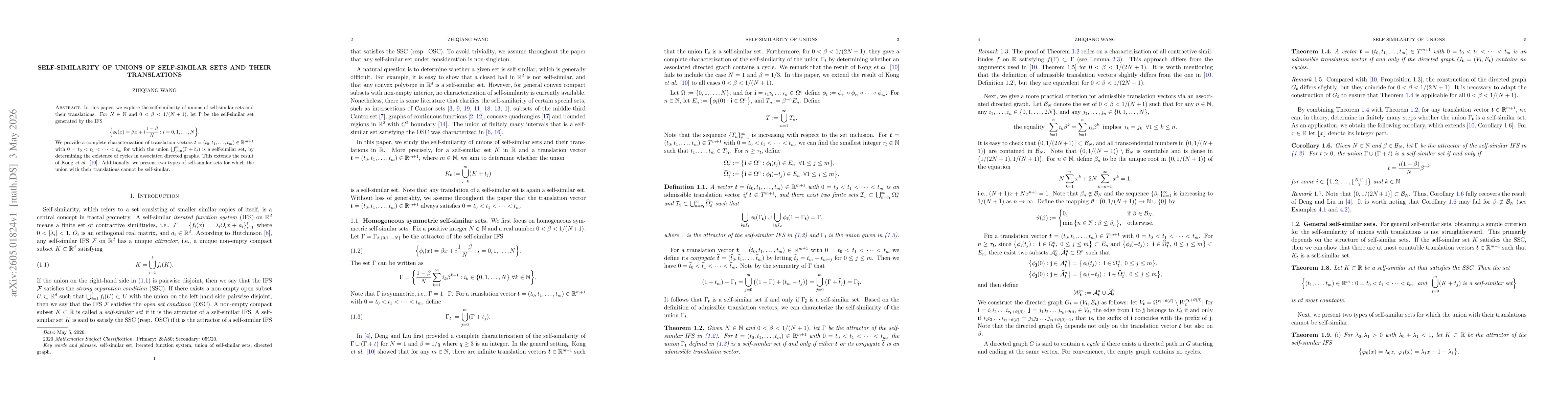 Thumbnail for Self-similarity of unions of self-similar sets and their translations