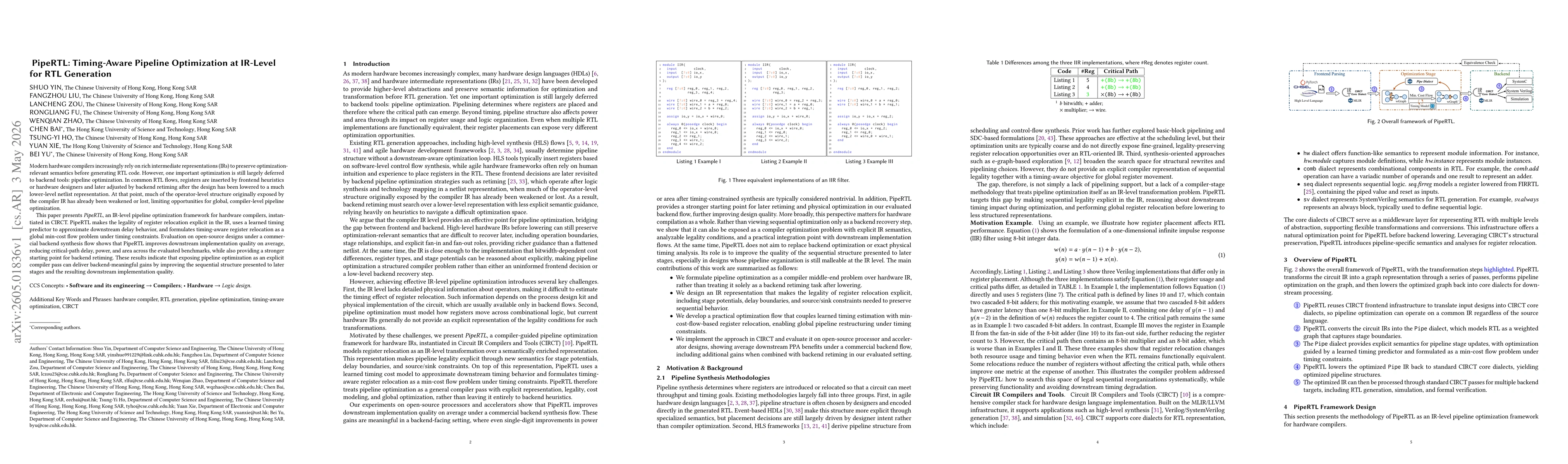 Thumbnail for PipeRTL: Timing-Aware Pipeline Optimization at IR-Level for RTL Generation