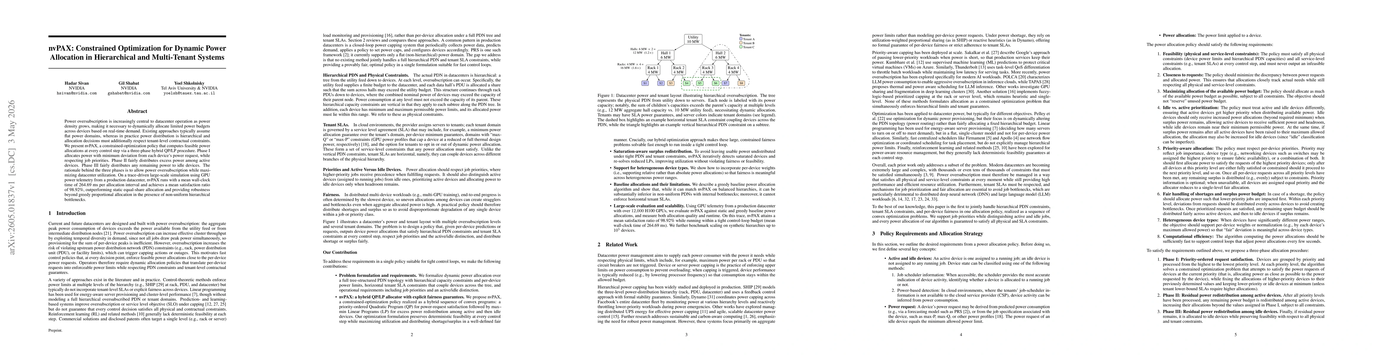 Thumbnail for nvPAX: Constrained Optimization for Dynamic Power Allocation in Hierarchical and Multi-Tenant Systems