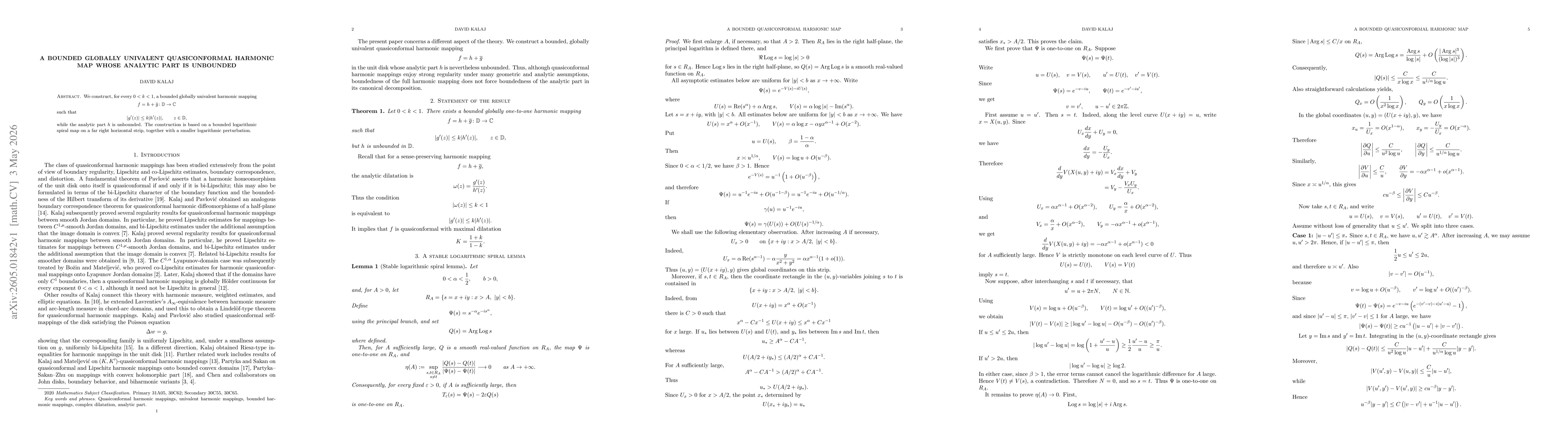 Thumbnail for A bounded globally univalent quasiconformal harmonic map whose analytic part is unbounded