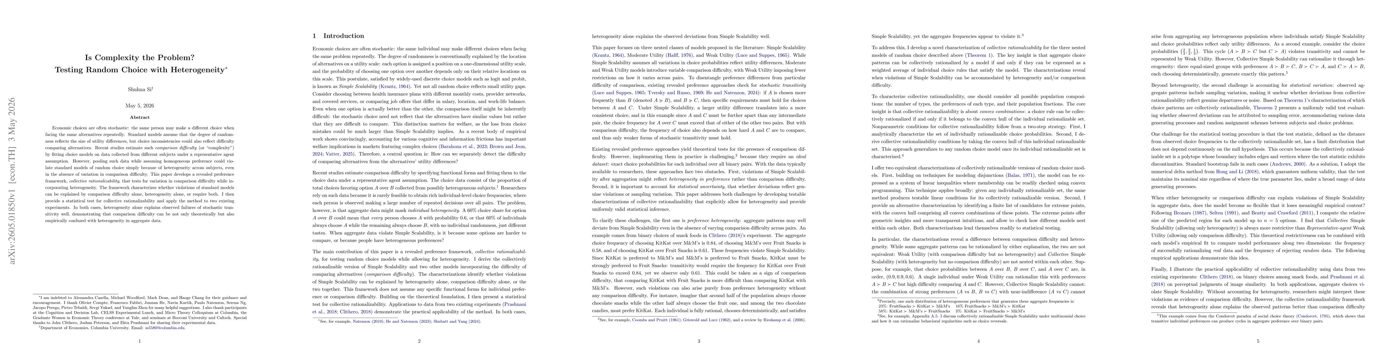 Thumbnail for Is Complexity the Problem? Testing Random Choice with Heterogeneity