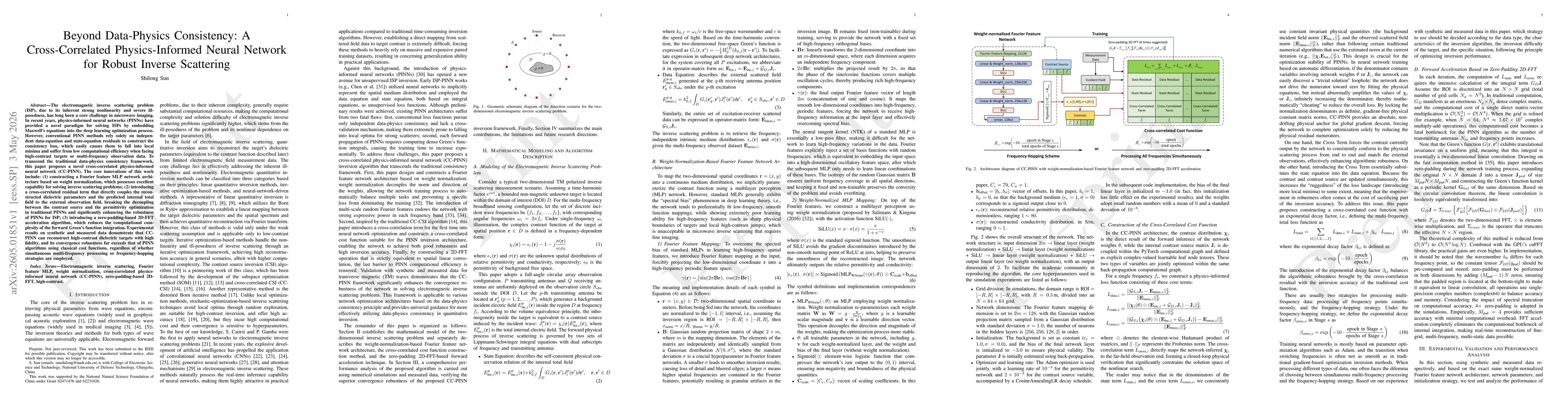 Thumbnail for Beyond Data-Physics Consistency: A Cross-Correlated Physics-Informed Neural Network for Robust Inverse Scattering