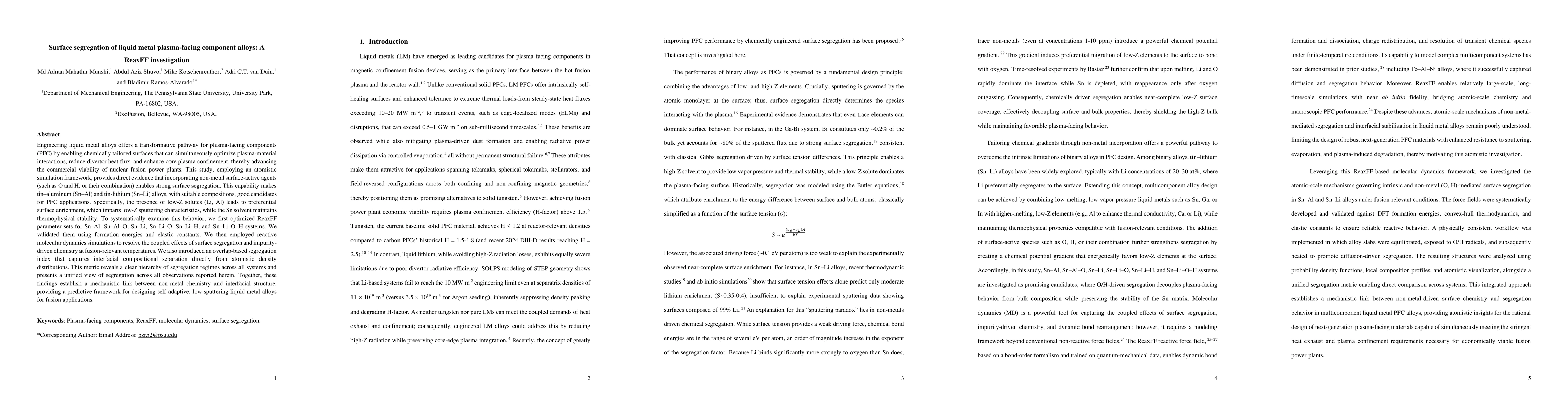 Thumbnail for Surface segregation of liquid metal plasma-facing component alloys: A ReaxFF investigation
