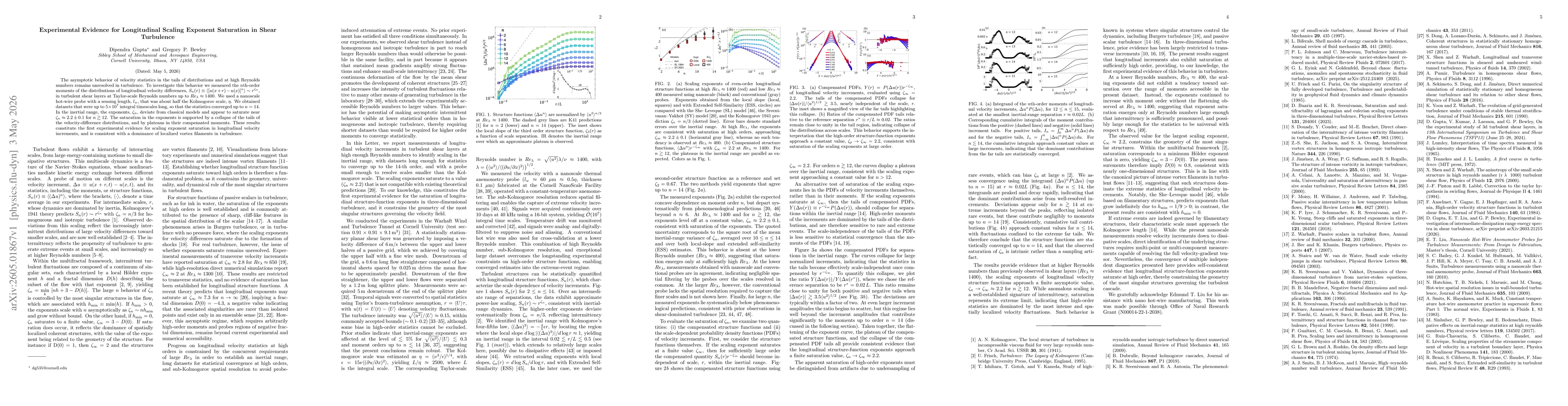 Thumbnail for Experimental Evidence for Longitudinal Scaling Exponent Saturation in Shear Turbulence