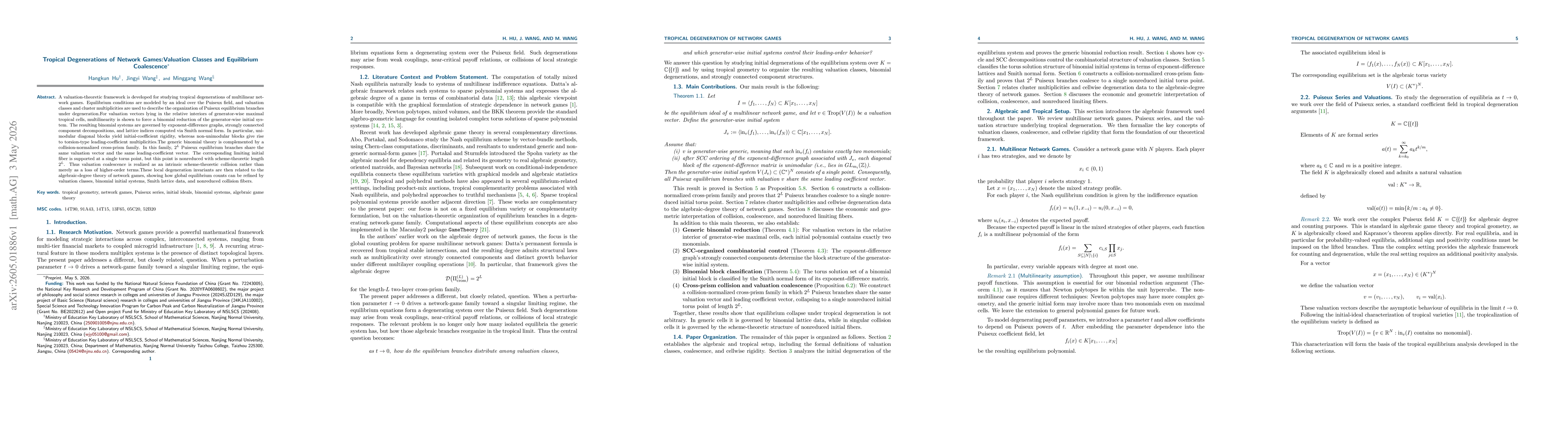 Thumbnail for Tropical Degenerations of Network Games:Valuation Classes and Equilibrium Coalescence