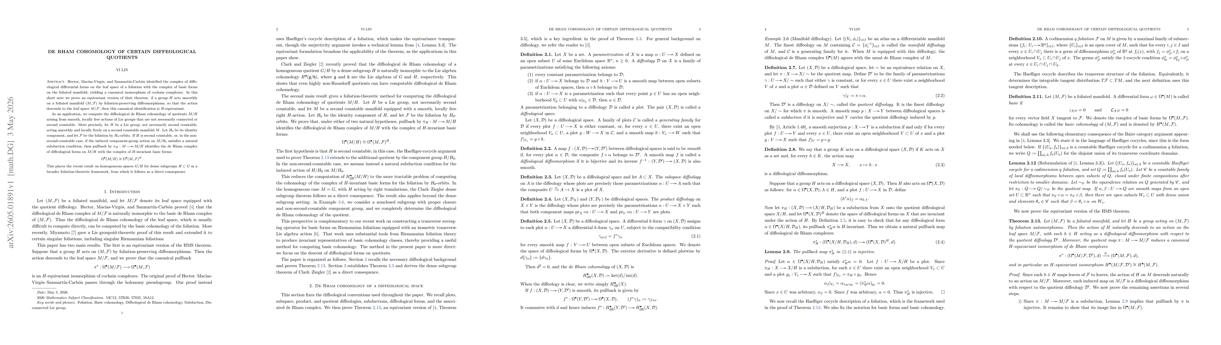 Thumbnail for De Rham Cohomology of Certain Diffeological Quotients