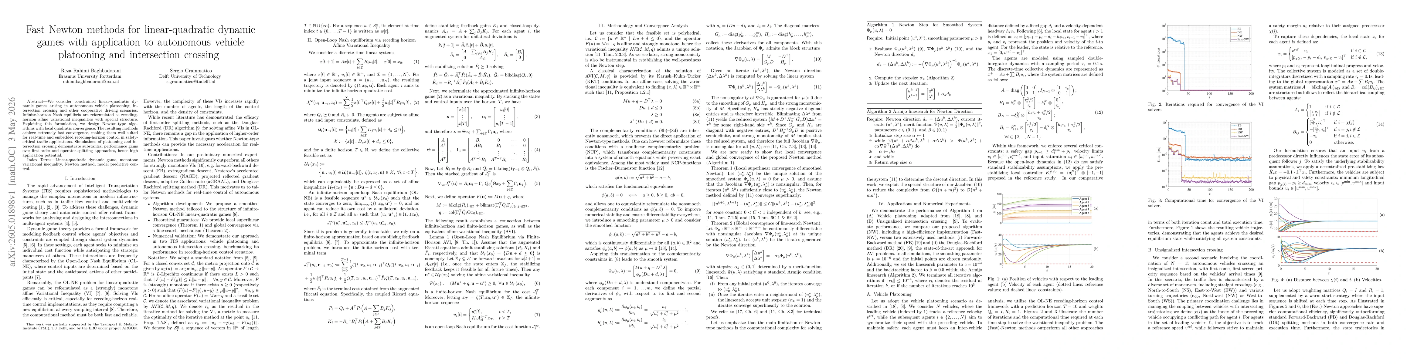 Thumbnail for Fast Newton methods for linear-quadratic dynamic games with application to autonomous vehicle platooning and intersection crossing