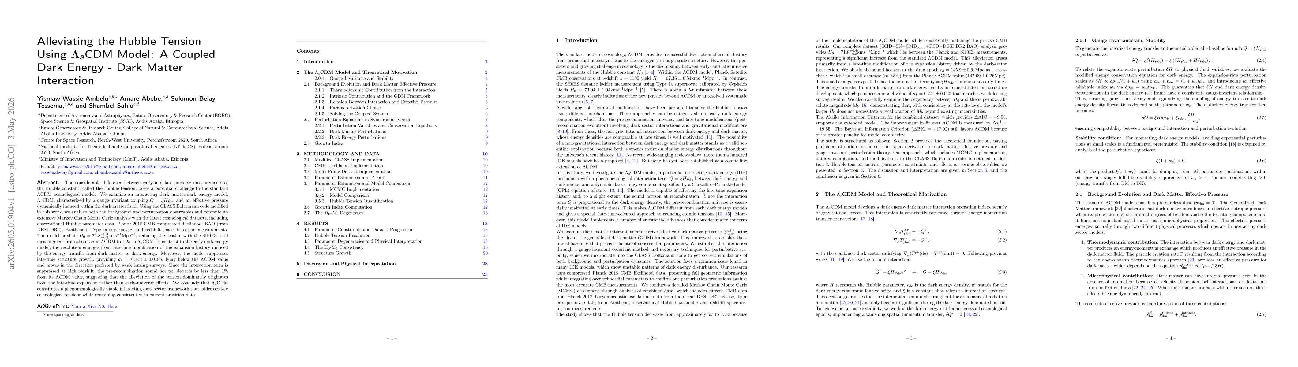 Thumbnail for Alleviating the Hubble Tension Using $Λ$sCDM Model: A Coupled Dark Energy - Dark Matter Interaction