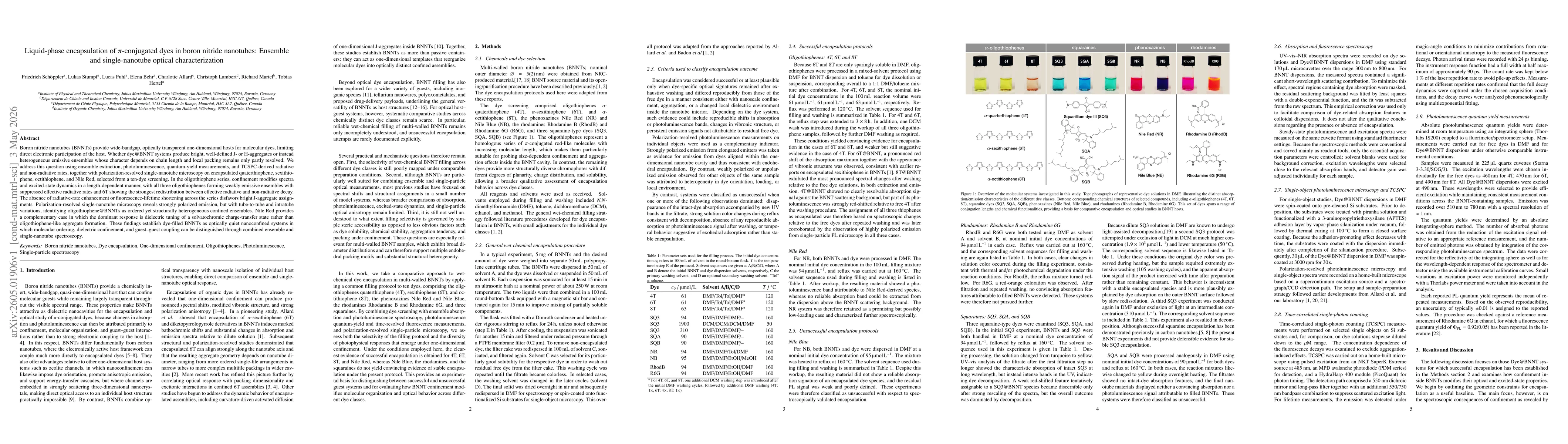 Thumbnail for Liquid-phase encapsulation of $π$-conjugated dyes in boron nitride nanotubes: Ensemble and single-nanotube optical characterization