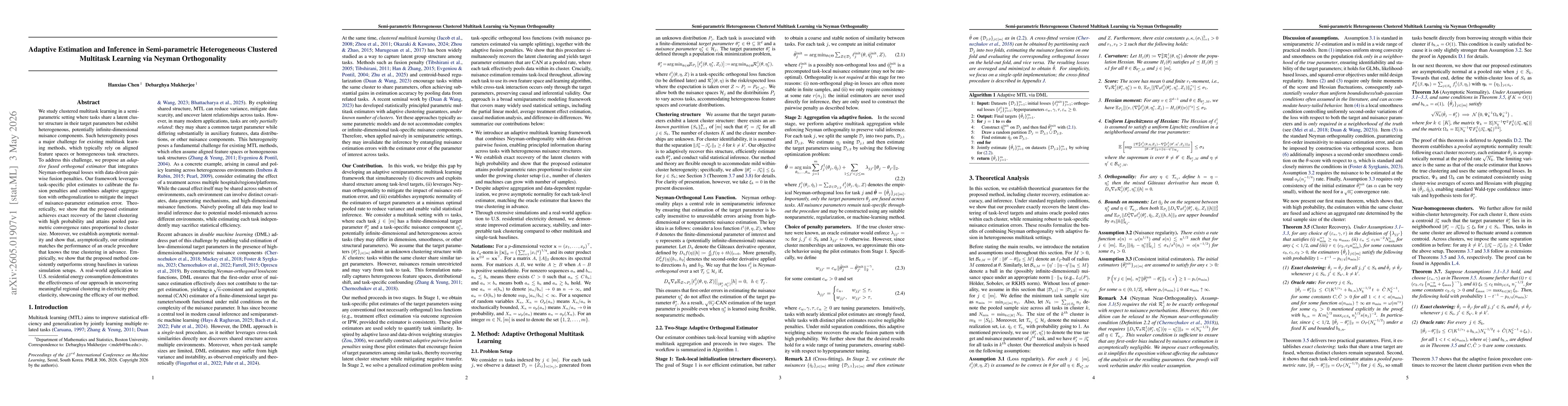 Thumbnail for Adaptive Estimation and Inference in Semi-parametric Heterogeneous Clustered Multitask Learning via Neyman Orthogonality