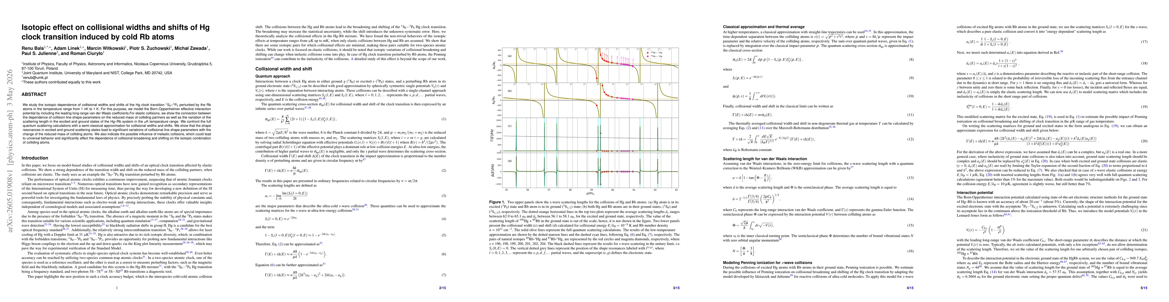 Thumbnail for Isotopic effect on collisional widths and shifts of Hg clock transition induced by cold Rb atoms