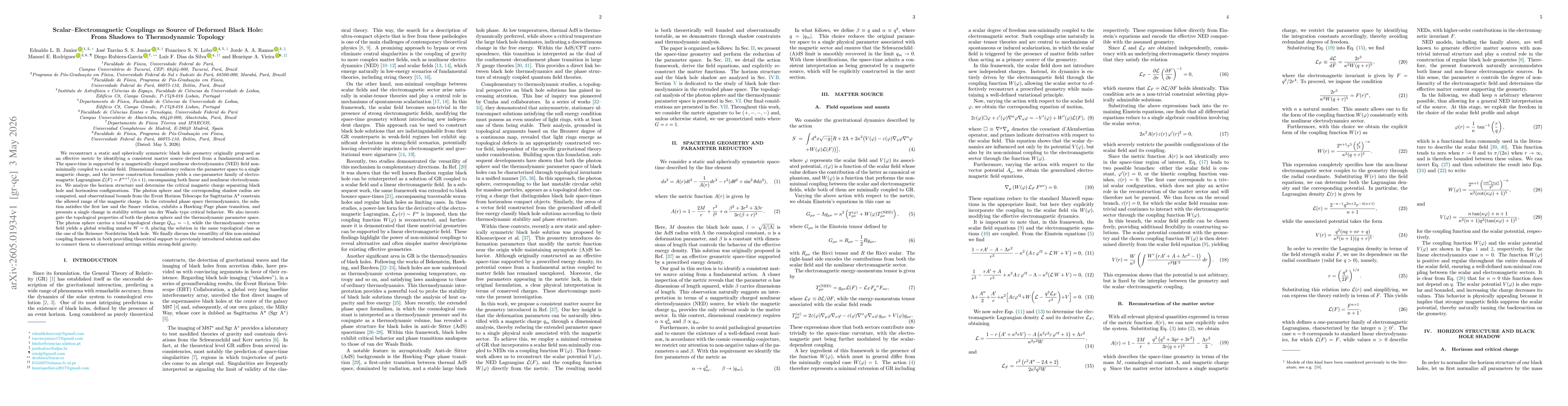Thumbnail for Scalar-Electromagnetic Couplings as Source of Deformed Black Hole: From Shadows to Thermodynamic Topology