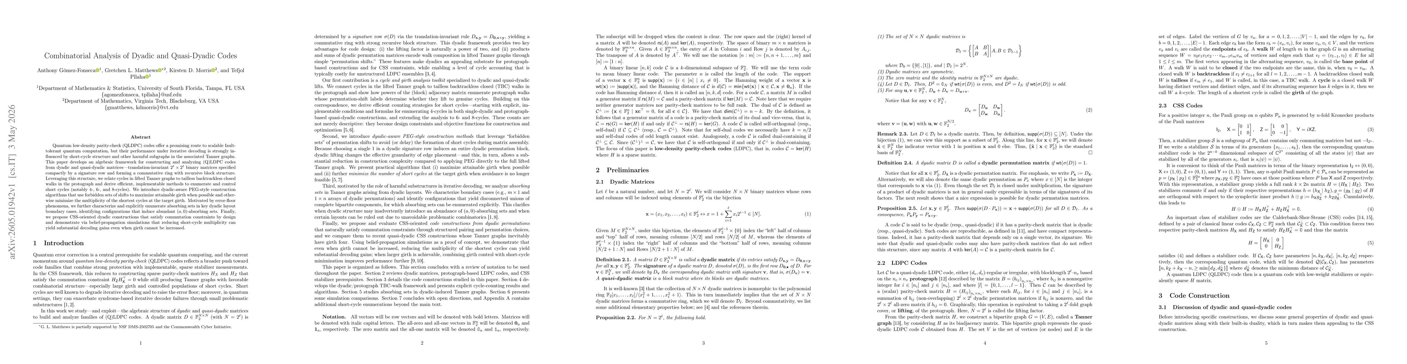 Thumbnail for Combinatorial Analysis of Dyadic and Quasi-Dyadic Codes