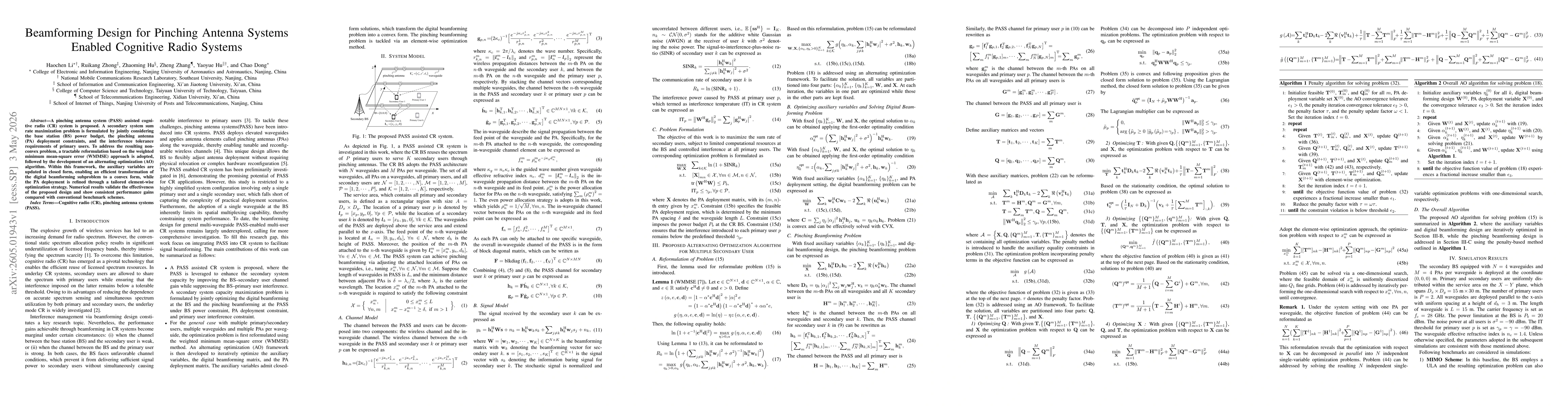 Thumbnail for Beamforming Design for Pinching Antenna Systems Enabled Cognitive Radio Systems