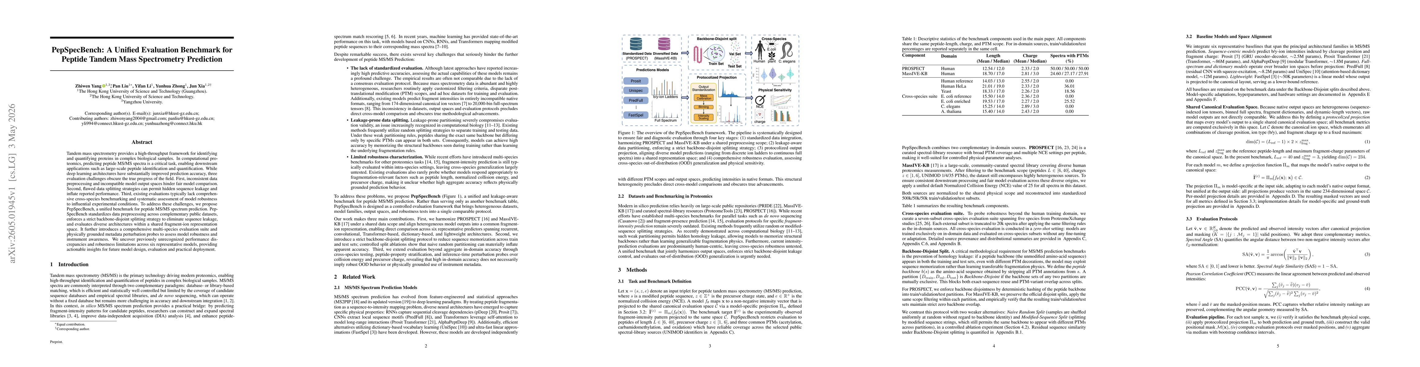 Thumbnail for PepSpecBench: A Unified Evaluation Benchmark for Peptide Tandem Mass Spectrometry Prediction