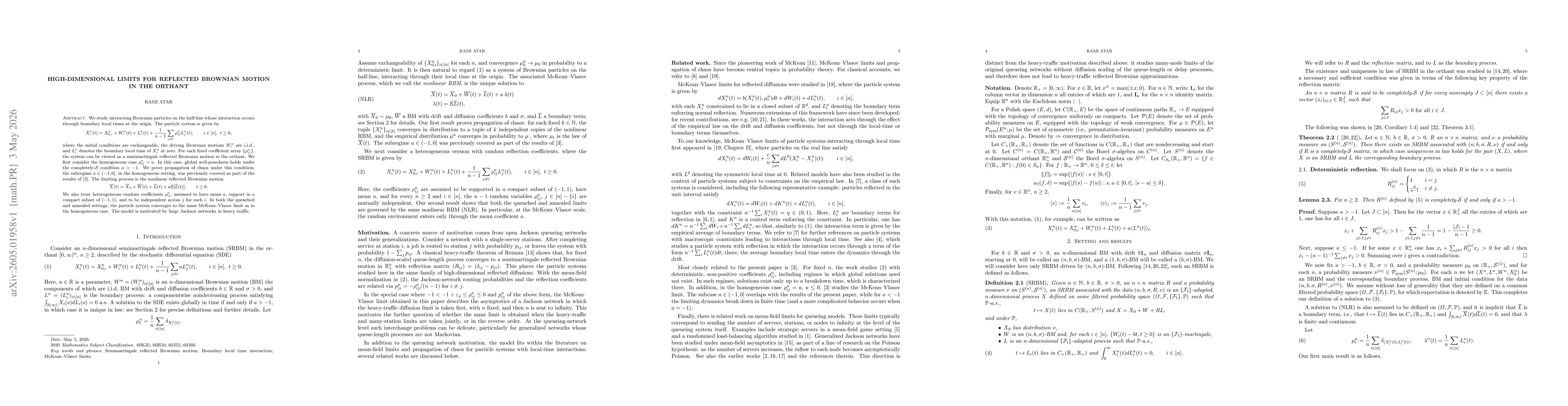 Thumbnail for High-dimensional limits for reflected Brownian motion in the orthant
